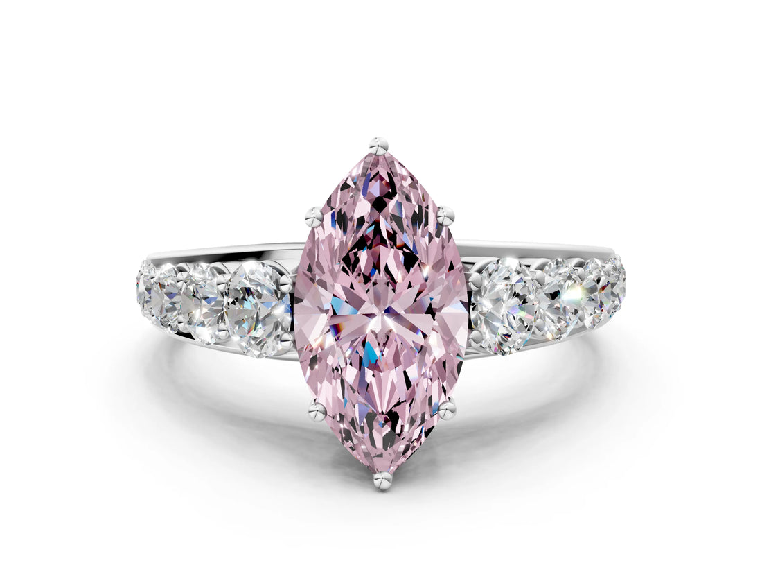 White gold Fancy Pink Marquise Cut Brilliant Diamond Pavé Band with Six-Prong Setting_12