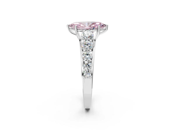 White Gold Marquise Graduated Accent Engagement Ring Setting for Fancy Pink Center