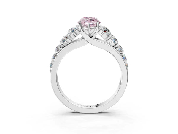 White Gold Marquise Graduated Accent Engagement Ring Setting for Fancy Pink Center