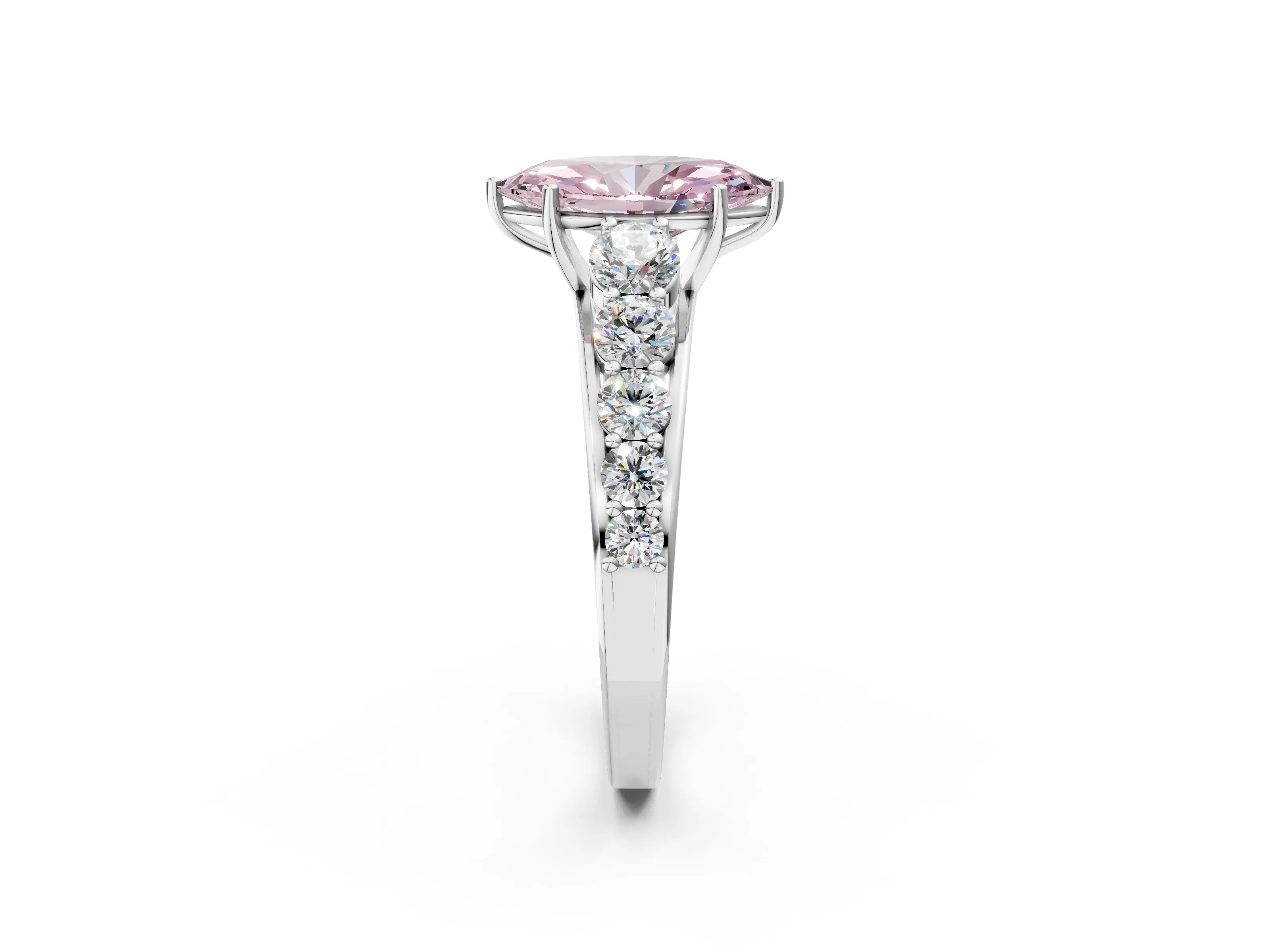 White gold Fancy Pink Marquise Cut Brilliant Diamond Pavé Band with Six-Prong Setting_2
