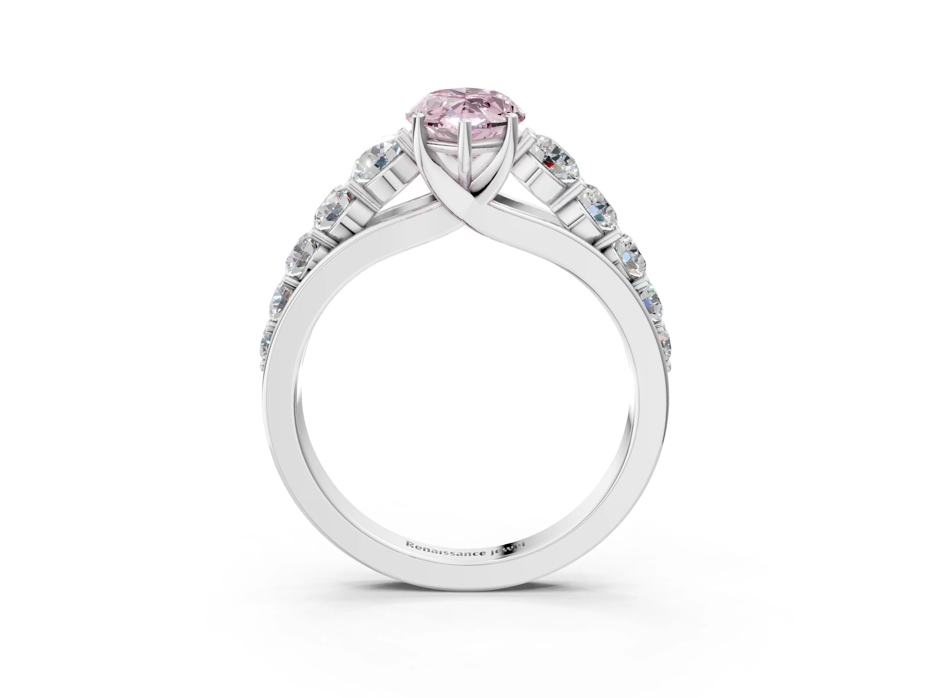 White gold Fancy Pink Marquise Cut Brilliant Diamond Pavé Band with Six-Prong Setting_3