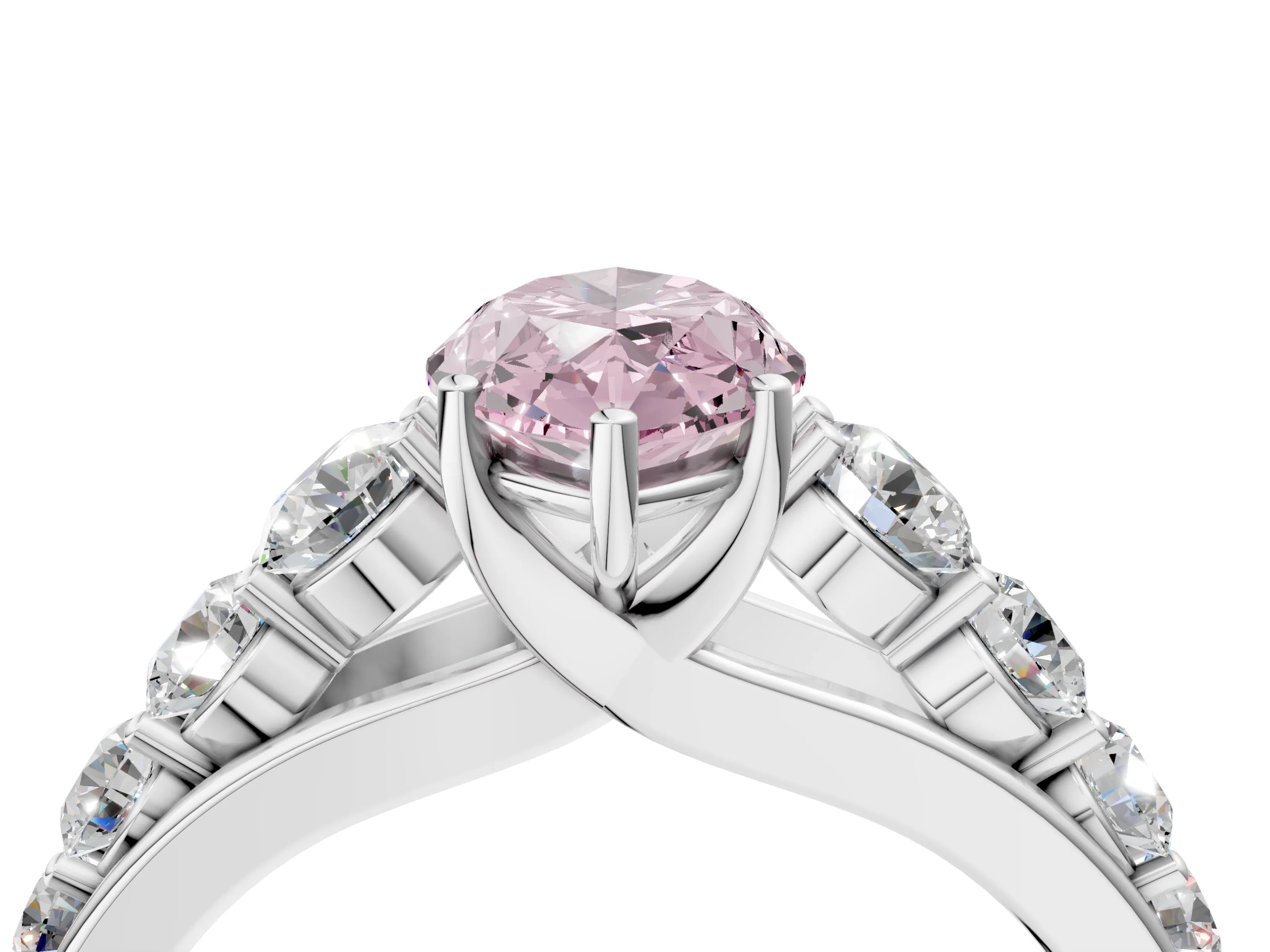 White gold Fancy Pink Marquise Cut Brilliant Diamond Pavé Band with Six-Prong Setting_4