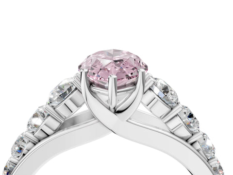 White gold Fancy Pink Marquise Cut Brilliant Diamond Pavé Band with Six-Prong Setting_4