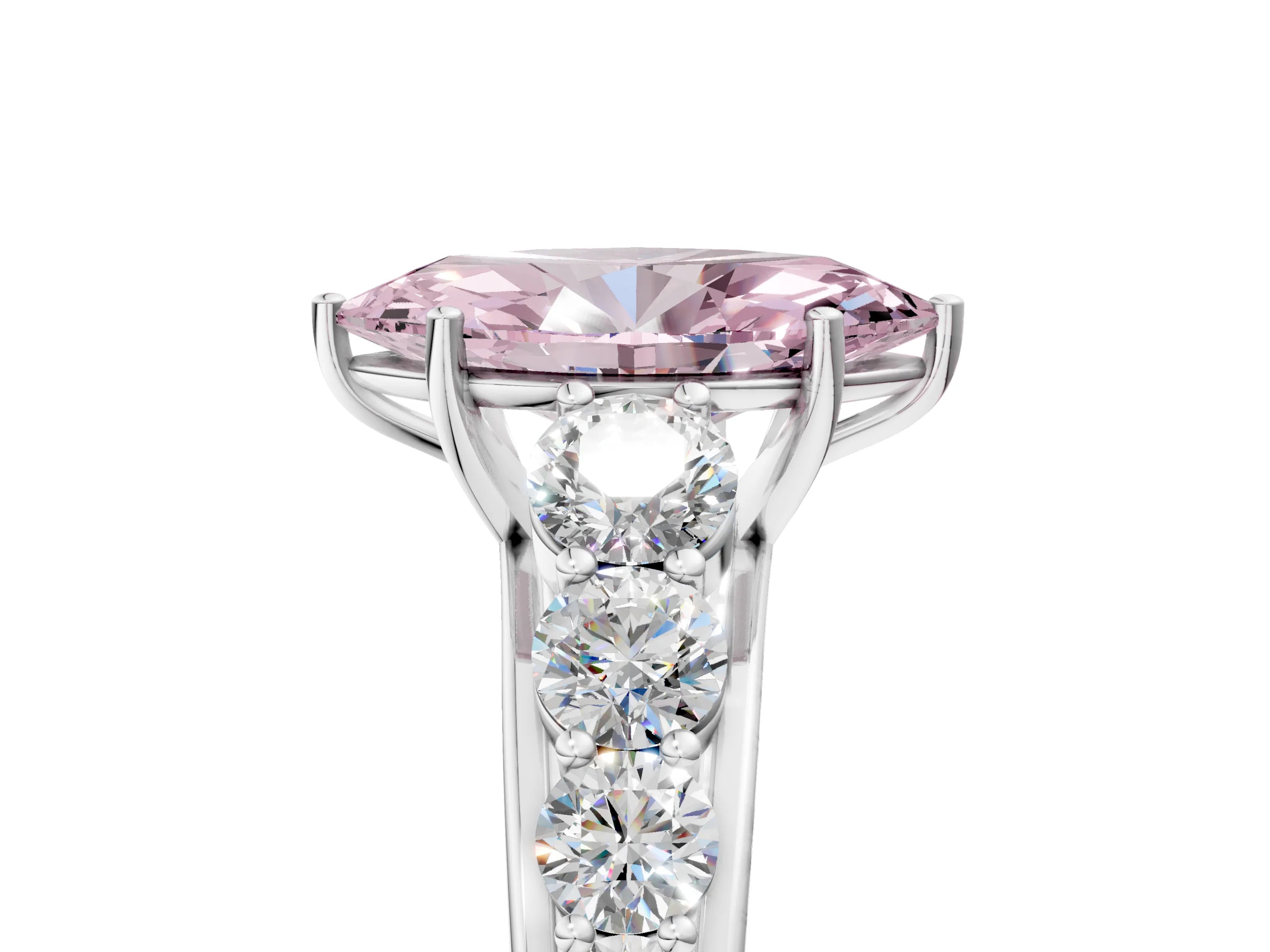 White gold Fancy Pink Marquise Cut Brilliant Diamond Pavé Band with Six-Prong Setting_5