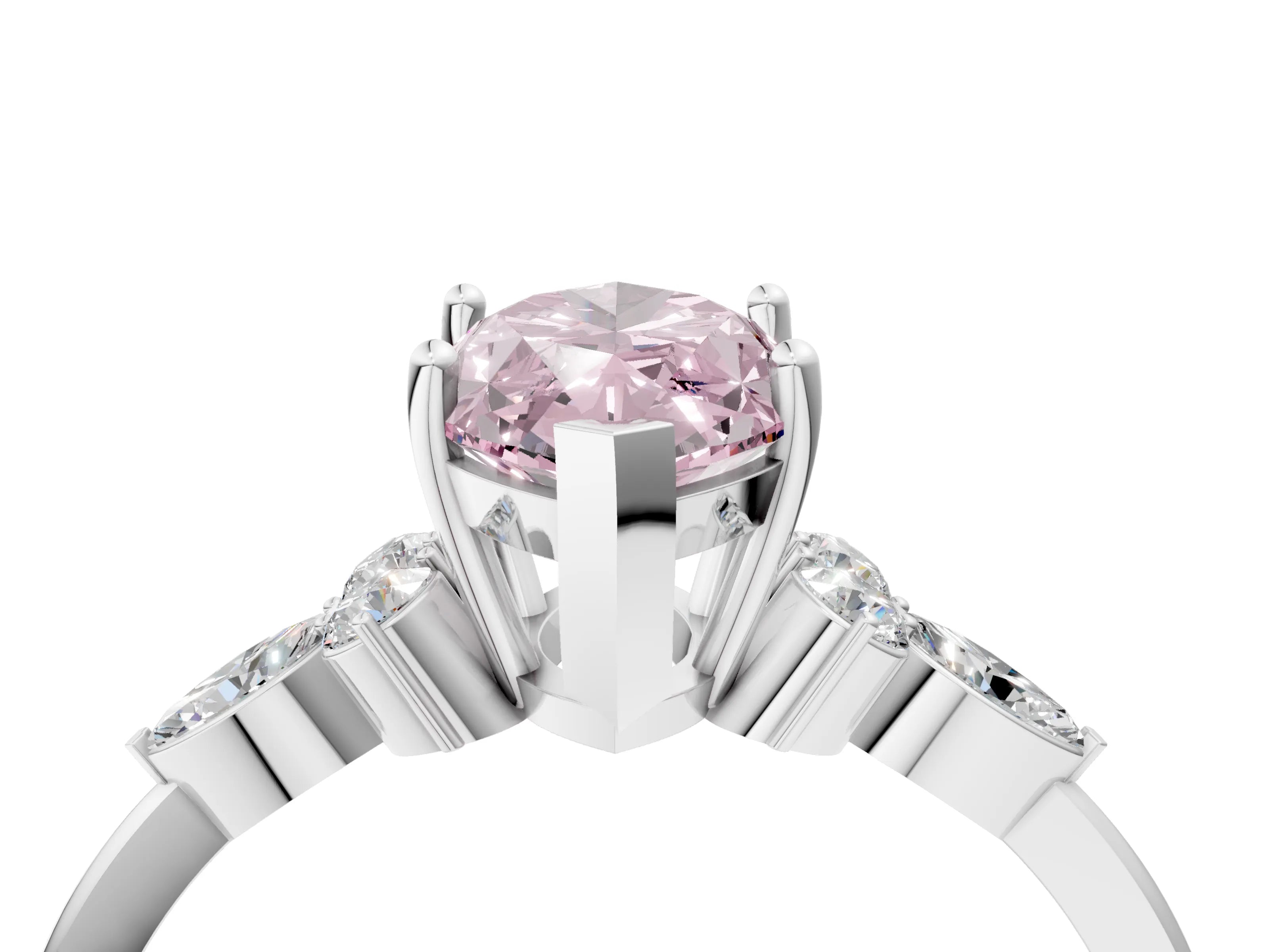 White gold Fancy Pink Marquise Cut Brilliant Diamond Solitaire Ring with Pear Side Stones and Four-Prong Setting_10