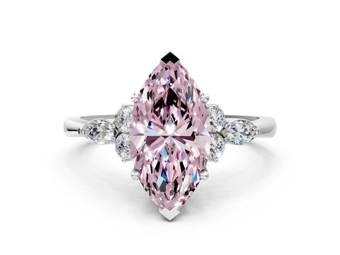 White gold Fancy Pink Marquise Cut Brilliant Diamond Solitaire Ring with Pear Side Stones and Four-Prong Setting_6