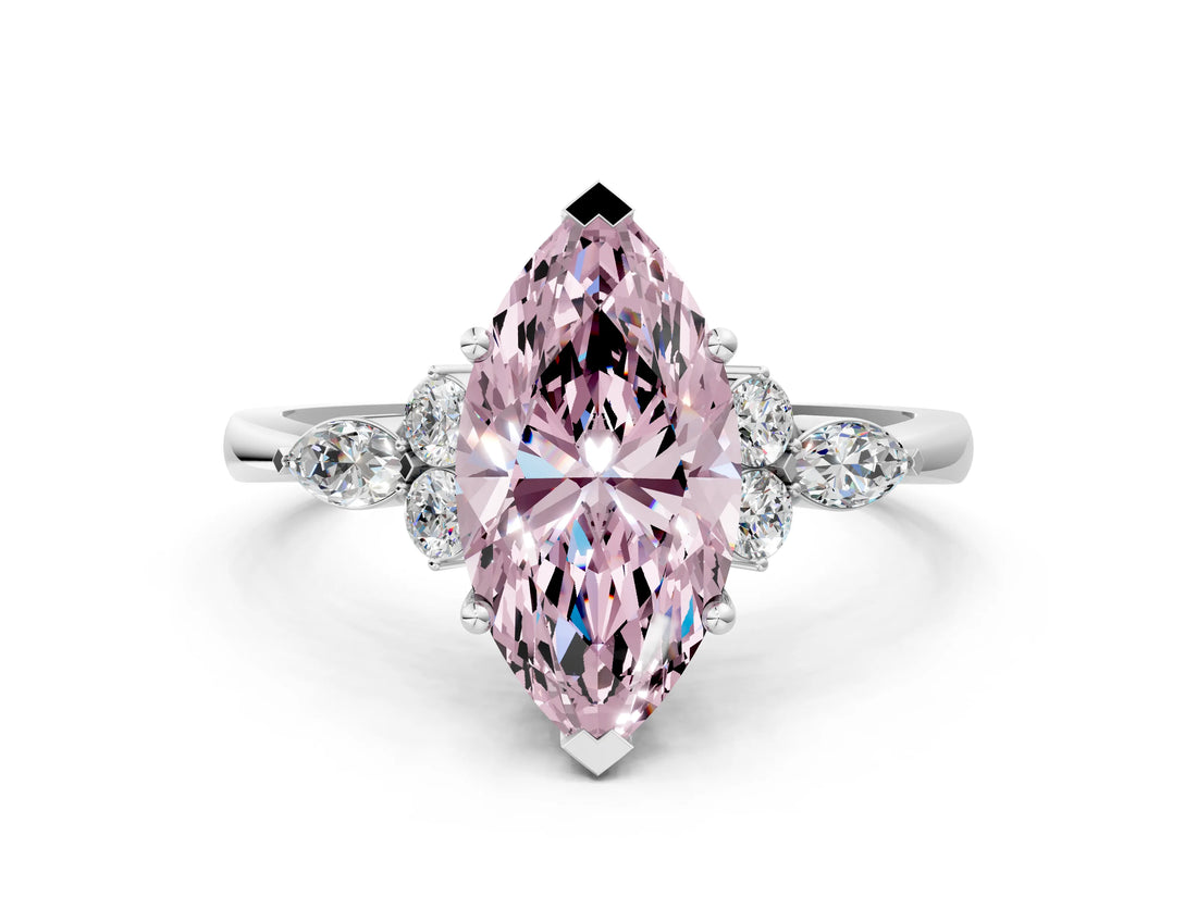 White gold Fancy Pink Marquise Cut Brilliant Diamond Solitaire Ring with Pear Side Stones and Four-Prong Setting_6