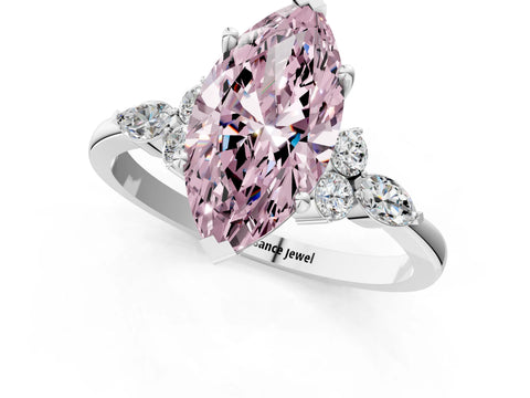 White gold Fancy Pink Marquise Cut Brilliant Diamond Solitaire Ring with Pear Side Stones and Four-Prong Setting_7