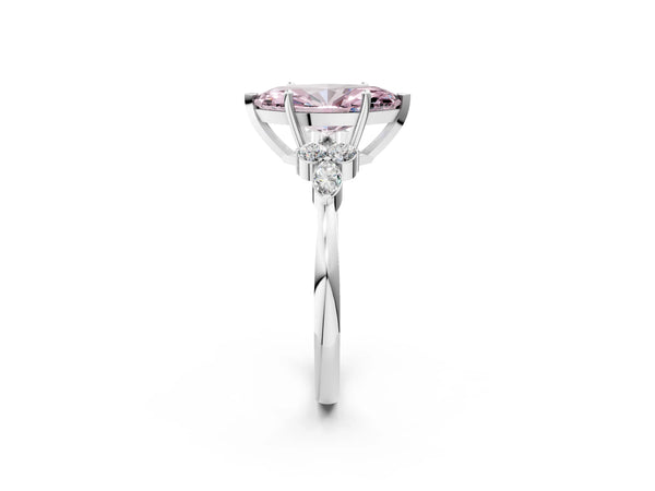 Platinum Fancy Pink Marquise Cut Brilliant Diamond Solitaire Ring with Pear Side Stones and Four-Prong Setting
