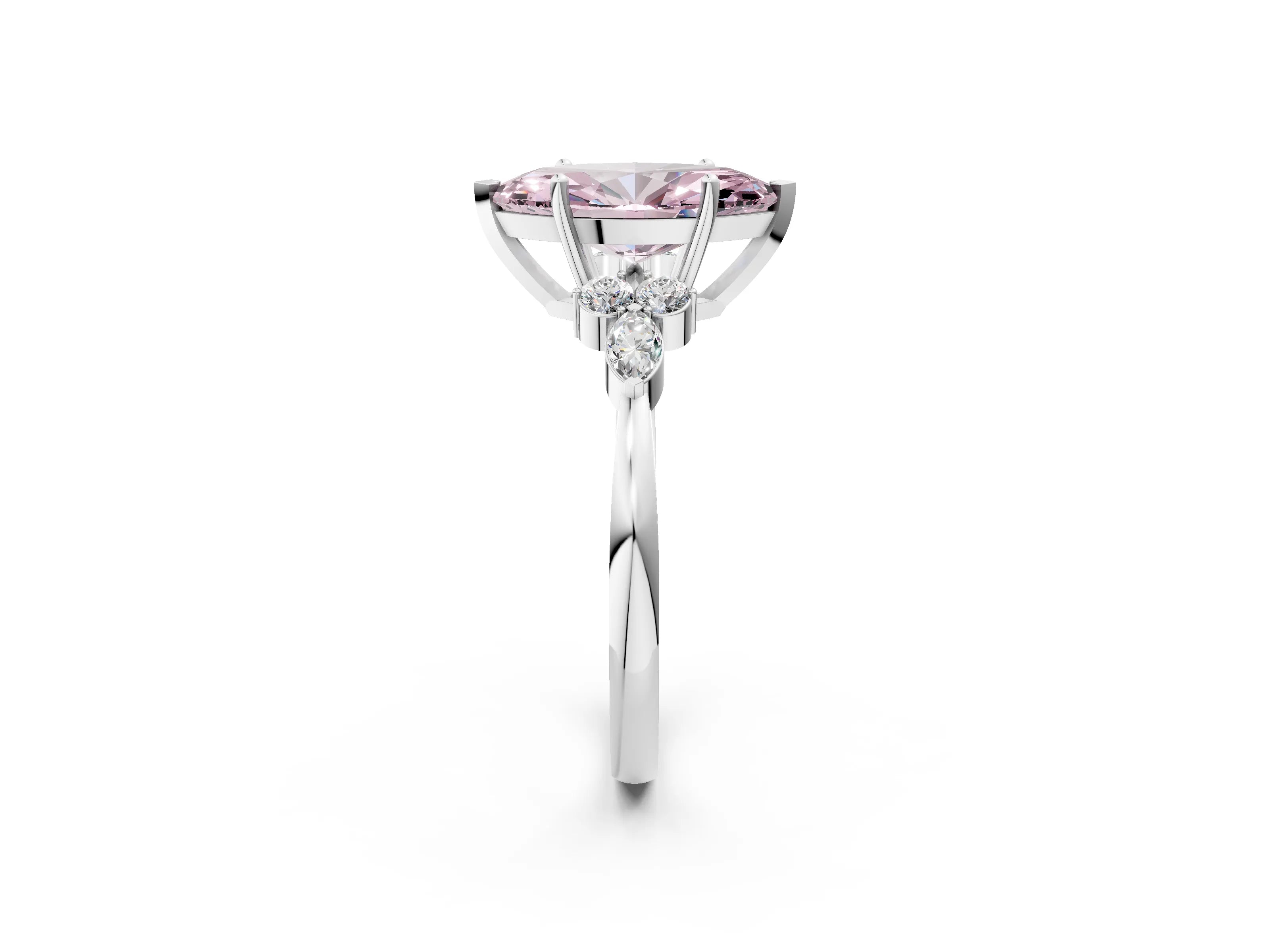 White gold Fancy Pink Marquise Cut Brilliant Diamond Solitaire Ring with Pear Side Stones and Four-Prong Setting_8
