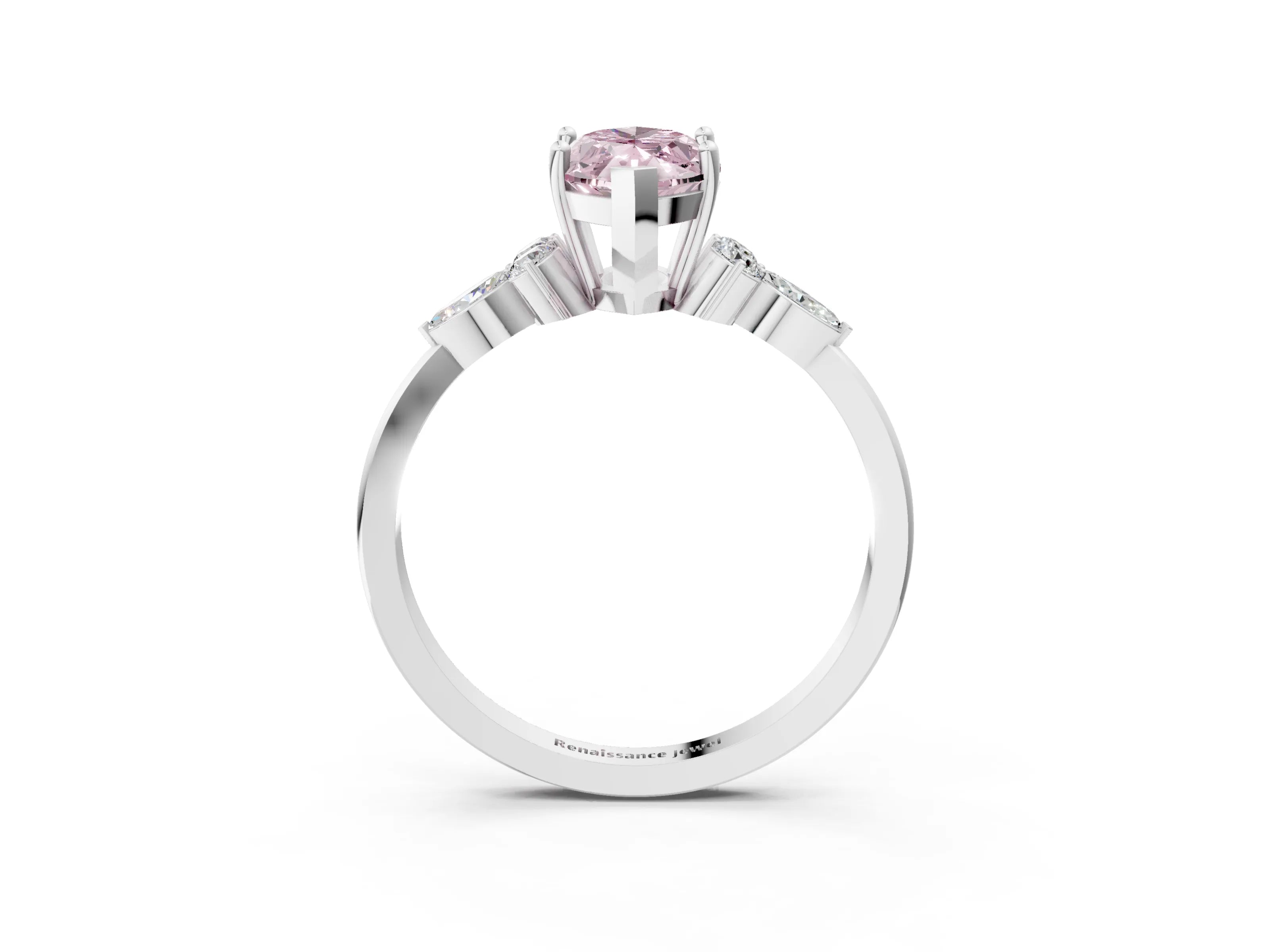 White gold Fancy Pink Marquise Cut Brilliant Diamond Solitaire Ring with Pear Side Stones and Four-Prong Setting_9