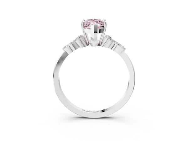 Platinum Fancy Pink Marquise Cut Brilliant Diamond Solitaire Ring with Pear Side Stones and Four-Prong Setting