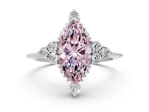 White gold Fancy Pink Marquise Cut Brilliant Diamond with Cluster Setting on a Beaded Band and Four-Prong Setting_12