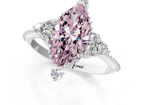 White gold Fancy Pink Marquise Cut Brilliant Diamond with Cluster Setting on a Beaded Band and Four-Prong Setting_13