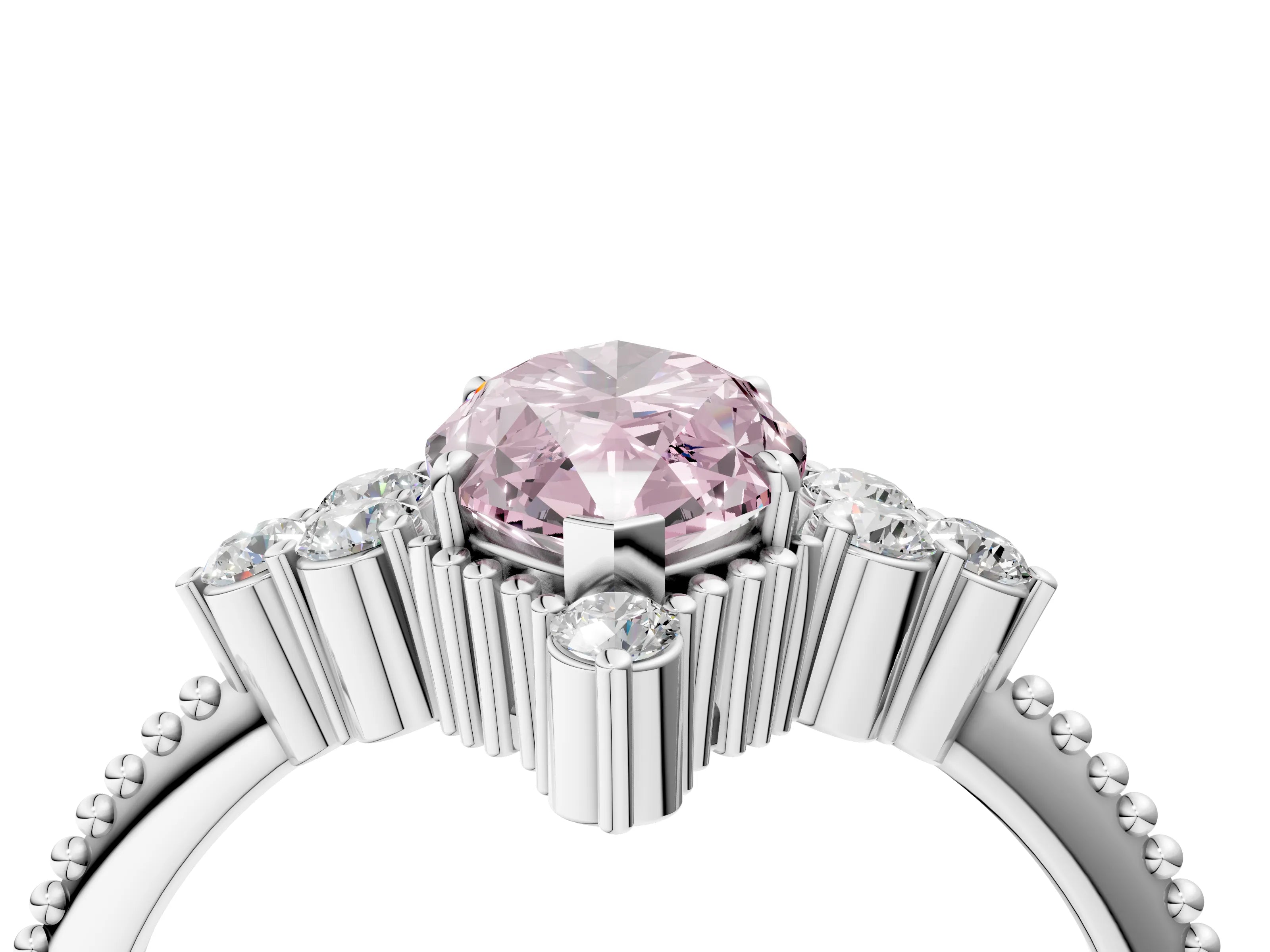 White gold Fancy Pink Marquise Cut Brilliant Diamond with Cluster Setting on a Beaded Band and Four-Prong Setting_16