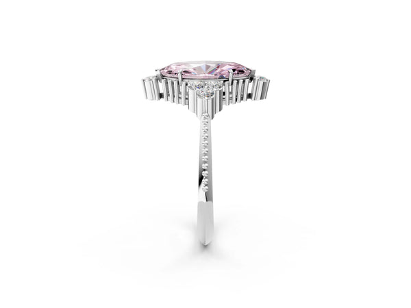 Platinum Fancy Pink Marquise Cut Brilliant Diamond with Cluster Setting on a Beaded Band and Four-Prong Setting