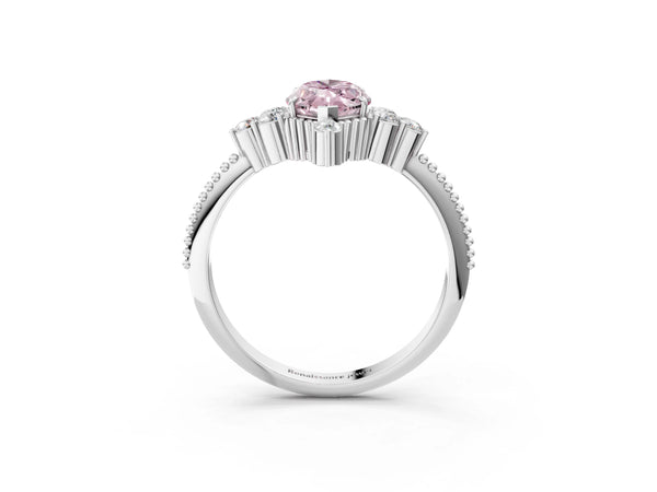 Platinum Fancy Pink Marquise Cut Brilliant Diamond with Cluster Setting on a Beaded Band and Four-Prong Setting