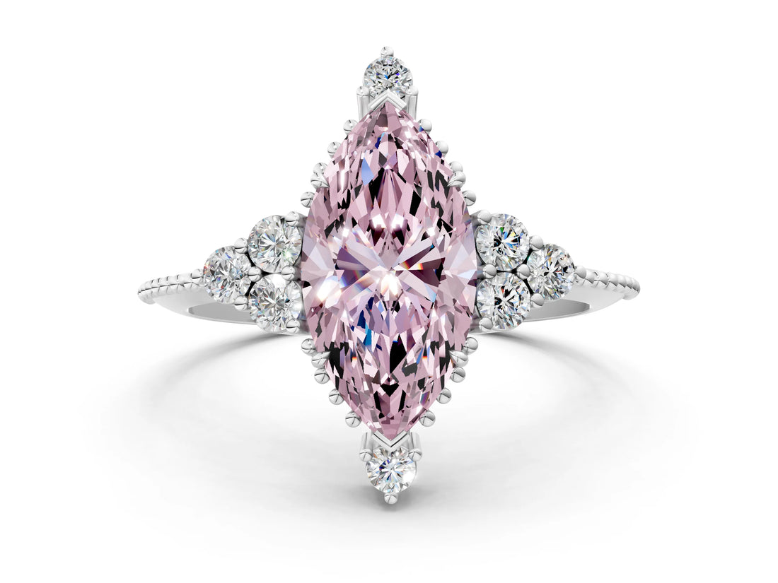 White gold Fancy Pink Marquise Cut Brilliant Diamond with Cluster Setting on a Beaded Band and Four-Prong Setting_36