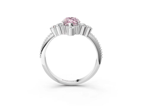 White gold Fancy Pink Marquise Cut Brilliant Diamond with Cluster Setting on a Beaded Band and Four-Prong Setting_3