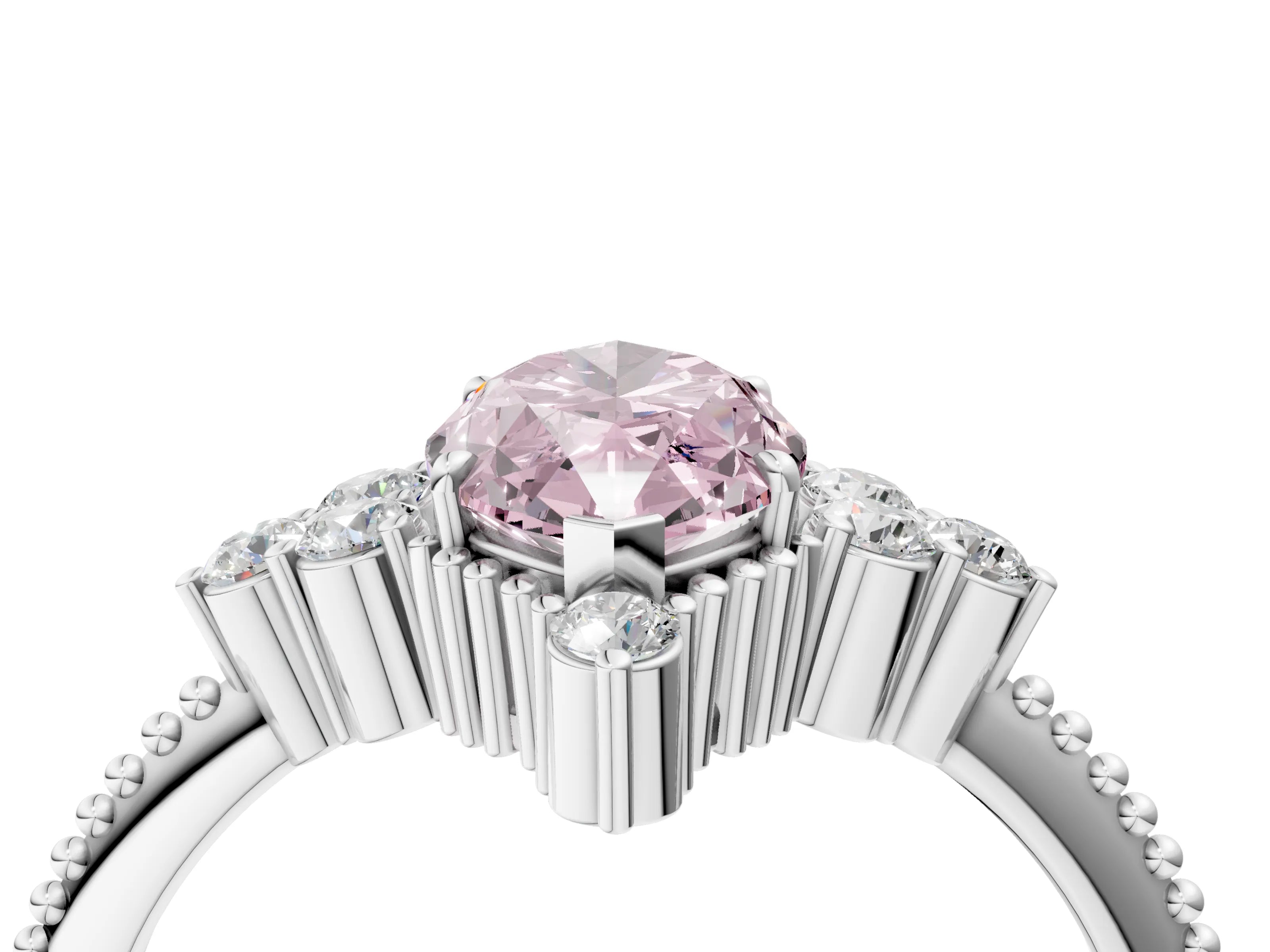 White gold Fancy Pink Marquise Cut Brilliant Diamond with Cluster Setting on a Beaded Band and Four-Prong Setting_40