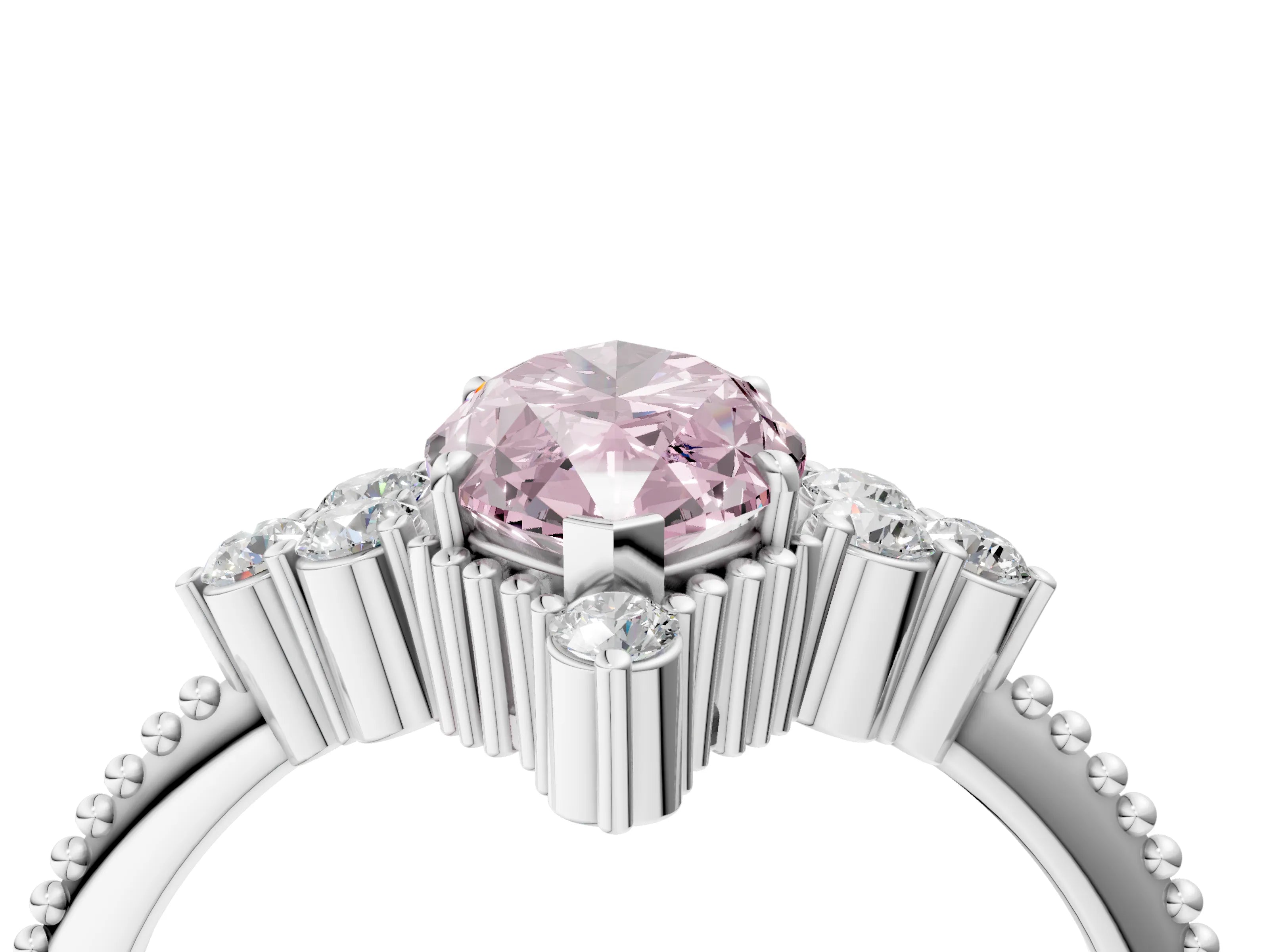 White gold Fancy Pink Marquise Cut Brilliant Diamond with Cluster Setting on a Beaded Band and Four-Prong Setting_4