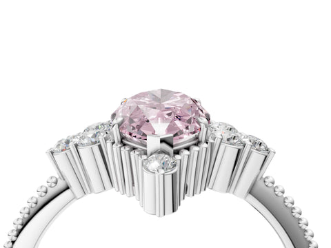 White gold Fancy Pink Marquise Cut Brilliant Diamond with Cluster Setting on a Beaded Band and Four-Prong Setting_4
