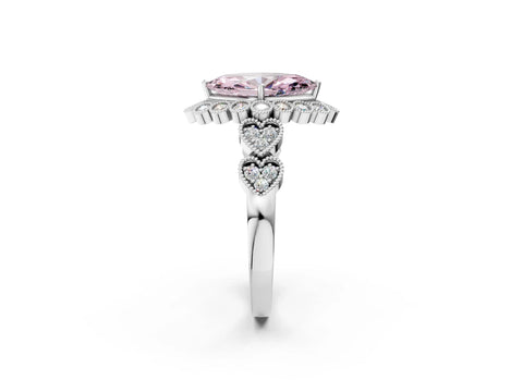 White gold Fancy Pink Marquise Cut Brilliant Milgrain Pave Heart Band Solitaire Ring_2