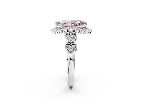 White gold Fancy Pink Marquise Cut Brilliant Milgrain Pave Heart Band Solitaire Ring_2