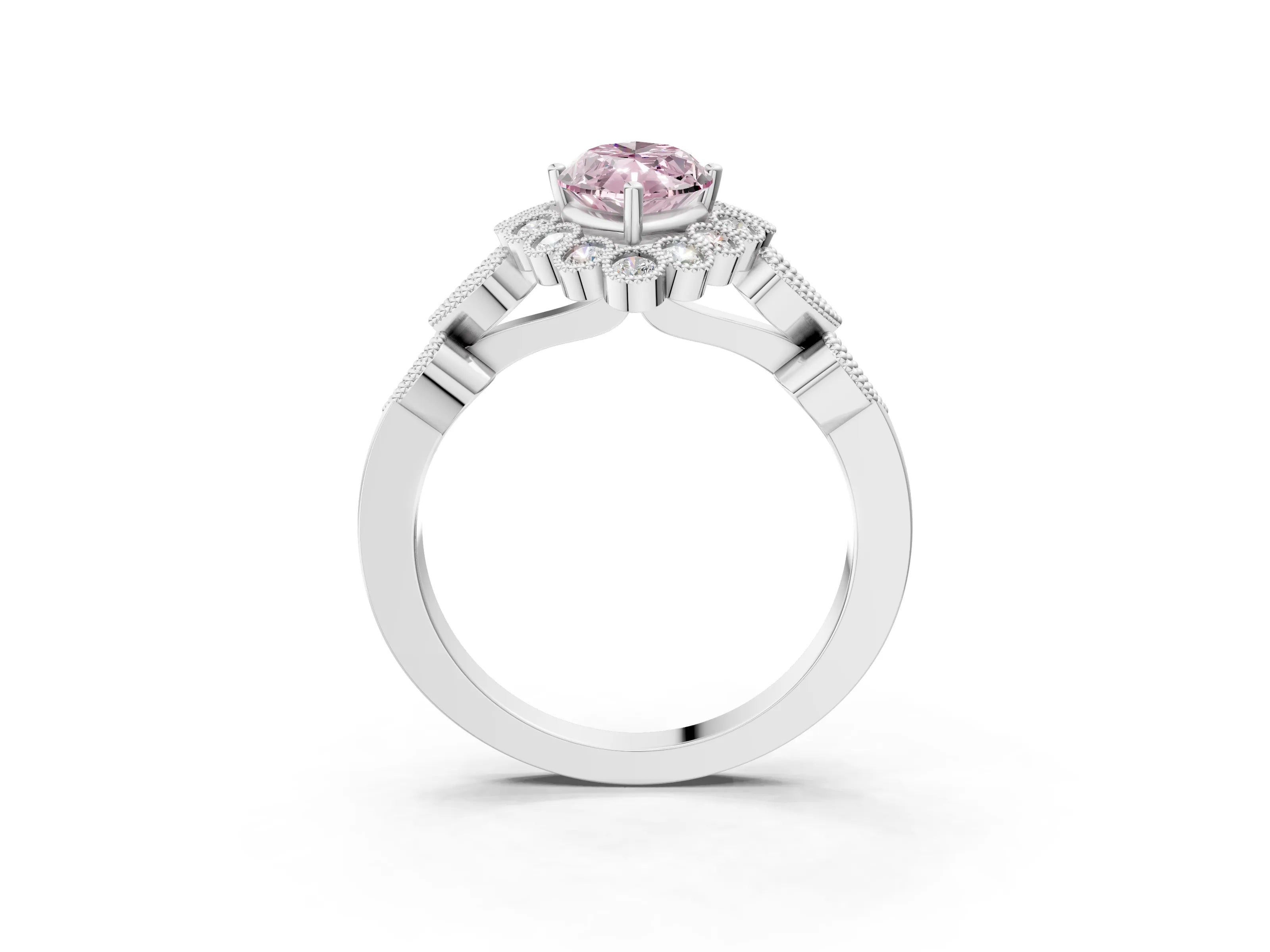 White gold Fancy Pink Marquise Cut Brilliant Milgrain Pave Heart Band Solitaire Ring_3
