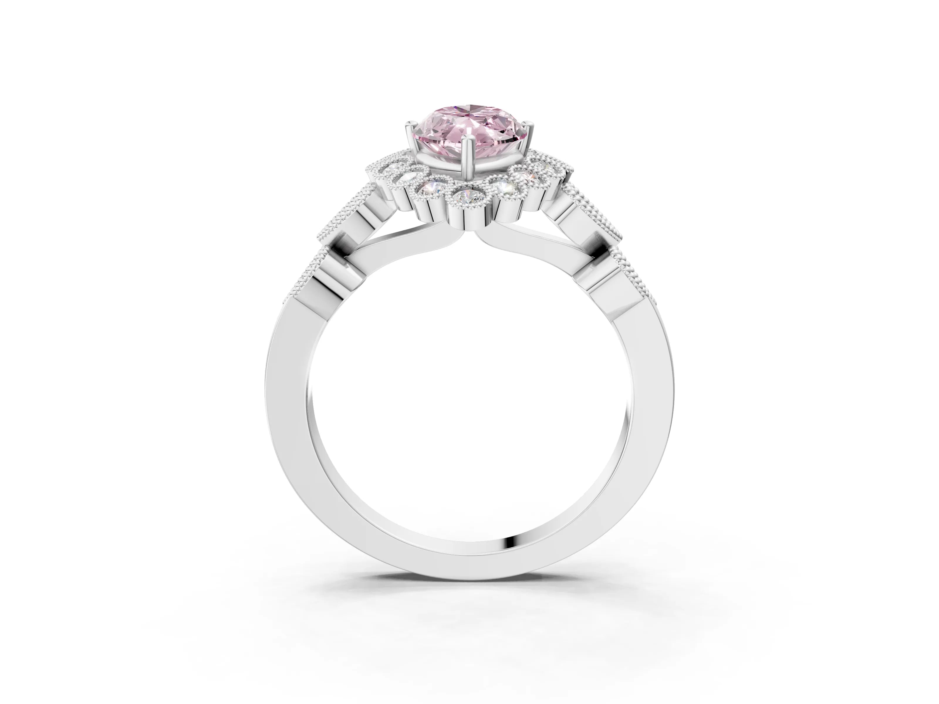 White gold Fancy Pink Marquise Cut Brilliant Milgrain Pave Heart Band Solitaire Ring_3