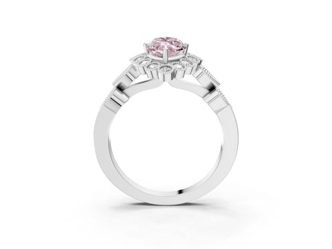 White gold Fancy Pink Marquise Cut Brilliant Milgrain Pave Heart Band Solitaire Ring_3