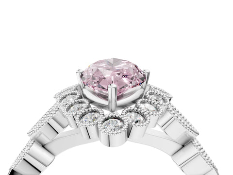 White gold Fancy Pink Marquise Cut Brilliant Milgrain Pave Heart Band Solitaire Ring_4