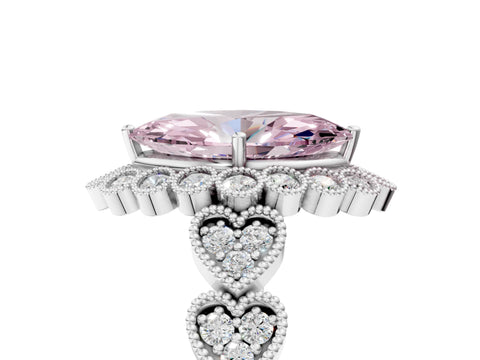 White gold Fancy Pink Marquise Cut Brilliant Milgrain Pave Heart Band Solitaire Ring_5