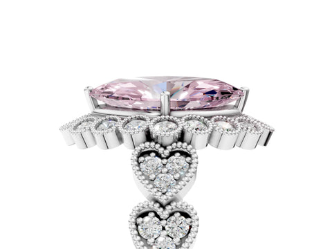 White gold Fancy Pink Marquise Cut Brilliant Milgrain Pave Heart Band Solitaire Ring_5