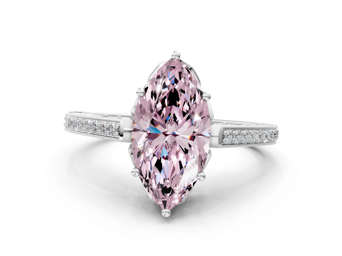 White gold Fancy Pink Marquise  Cut Cathedral Pave Diamond Engagement Ring with Six-Prong Setting_32
