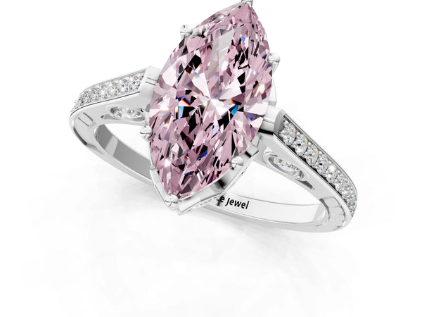 White gold Fancy Pink Marquise  Cut Cathedral Pave Diamond Engagement Ring with Six-Prong Setting