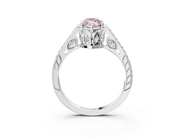 White gold Fancy Pink Marquise  Cut Cathedral Pave Diamond Engagement Ring with Six-Prong Setting