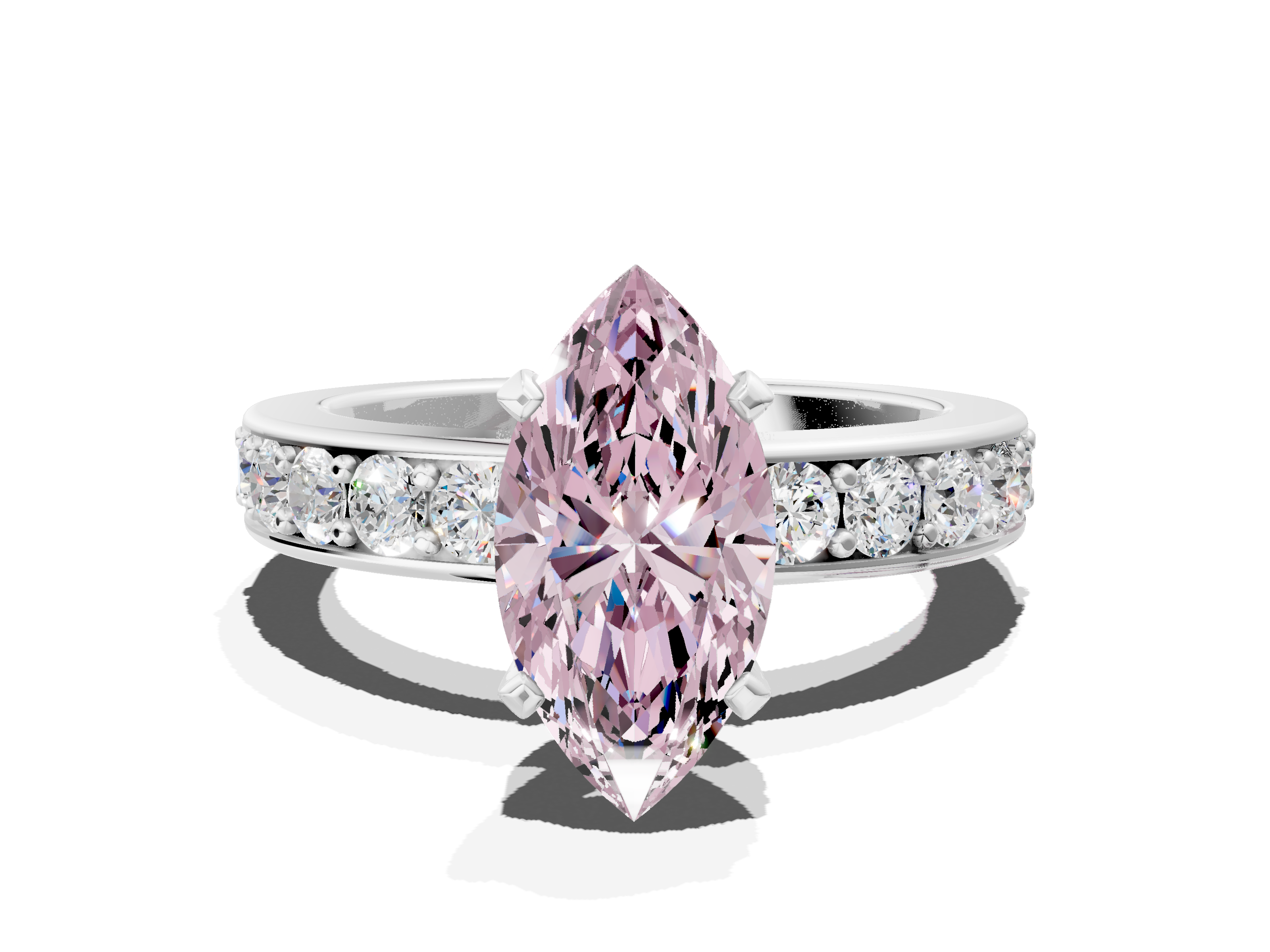 White gold Fancy Pink Marquise  Cut Channel Set Diamond Engagement Ring with Four-Prong Setting_234