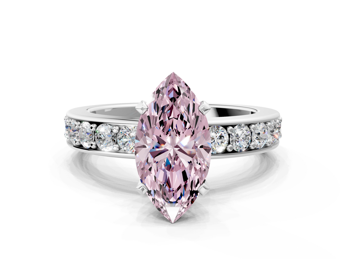 White gold Fancy Pink Marquise  Cut Channel Set Diamond Engagement Ring with Four-Prong Setting_251