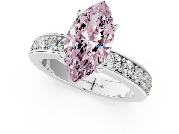 White gold Fancy Pink Marquise  Cut Channel Set Diamond Engagement Ring with Four-Prong Setting