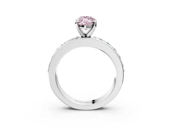 White gold Fancy Pink Marquise  Cut Channel Set Diamond Engagement Ring with Four-Prong Setting