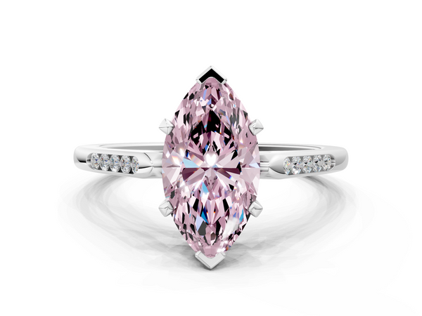 Platinum Fancy Pink Marquise  Cut Channel Set Solitaire Engagement Ring with Four-Prong Setting