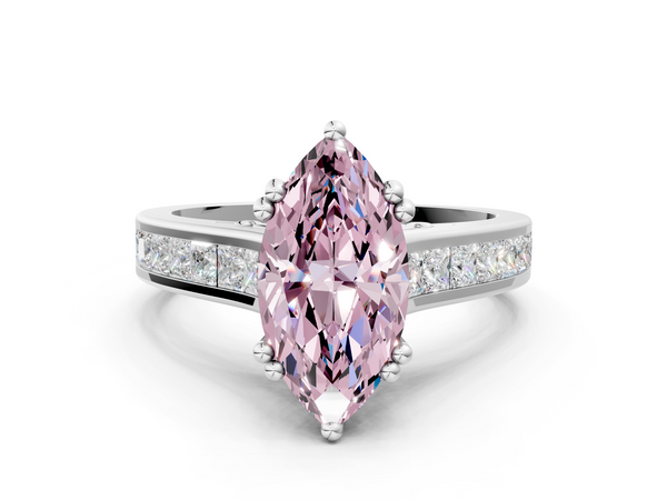 White gold Fancy Pink Marquise  Cut Channel Set Solitaire Engagement Ring with Prong Setting
