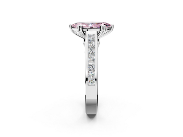White gold Fancy Pink Marquise  Cut Channel Set Solitaire Engagement Ring with Prong Setting