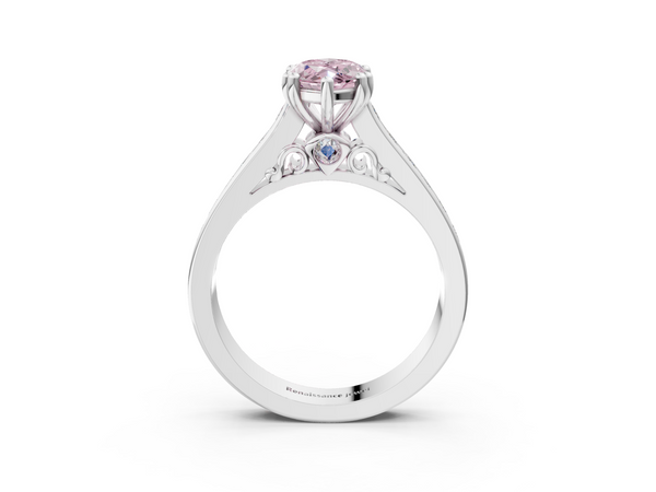 White gold Fancy Pink Marquise  Cut Channel Set Solitaire Engagement Ring with Prong Setting