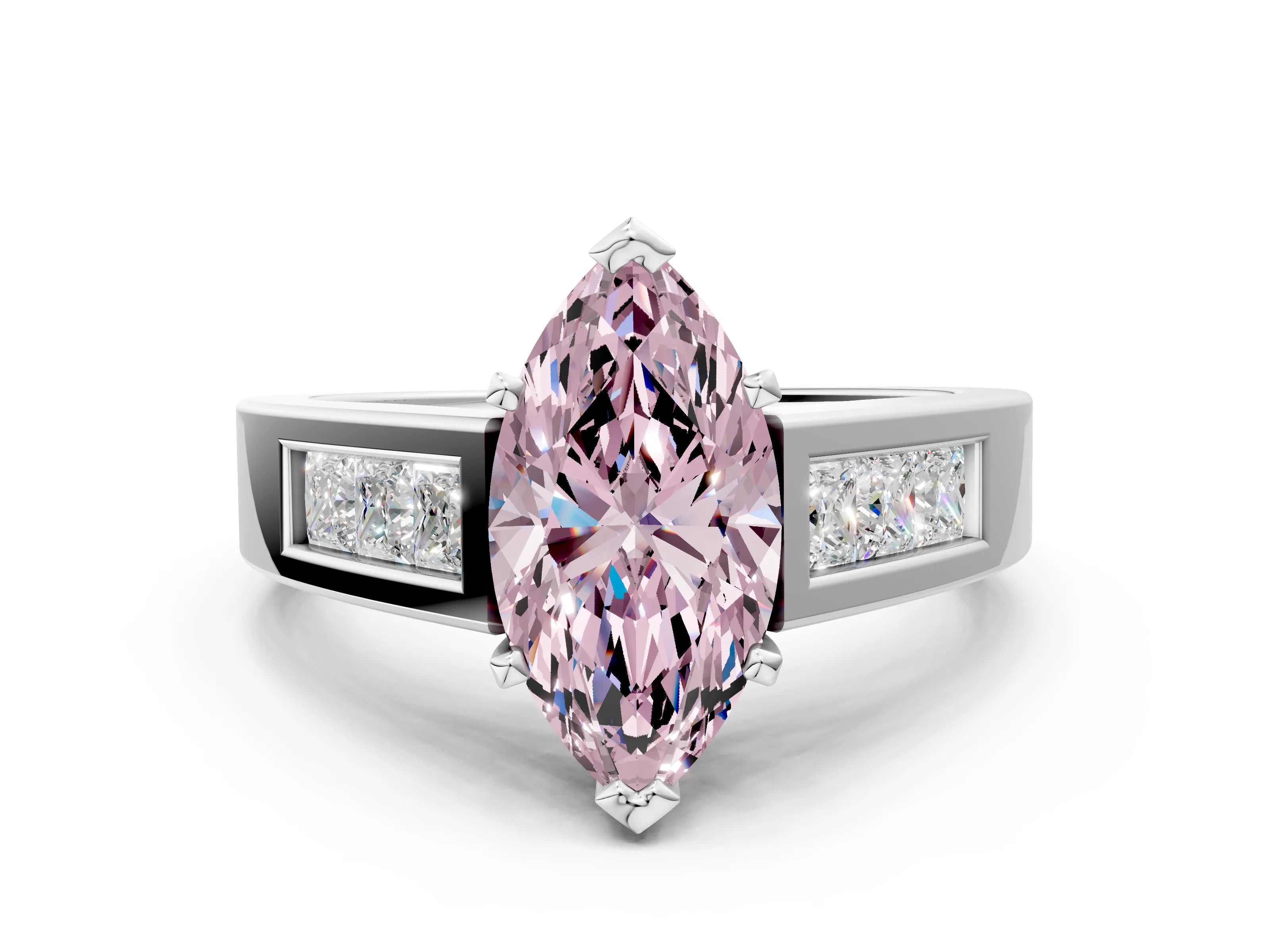 White gold Fancy Pink Marquise Cut Cut Channel Set Solitaire Ring with Four-Prong Setting