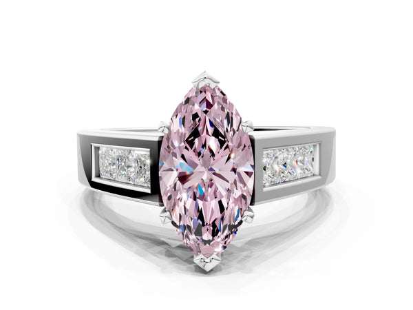 White gold Fancy Pink Marquise Cut Cut Channel Set Solitaire Ring with Four-Prong Setting