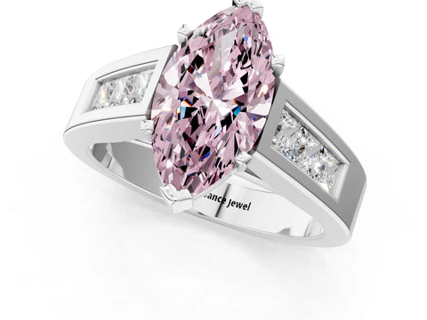 White gold Fancy Pink Marquise Cut Cut Channel Set Solitaire Ring with Four-Prong Setting_13