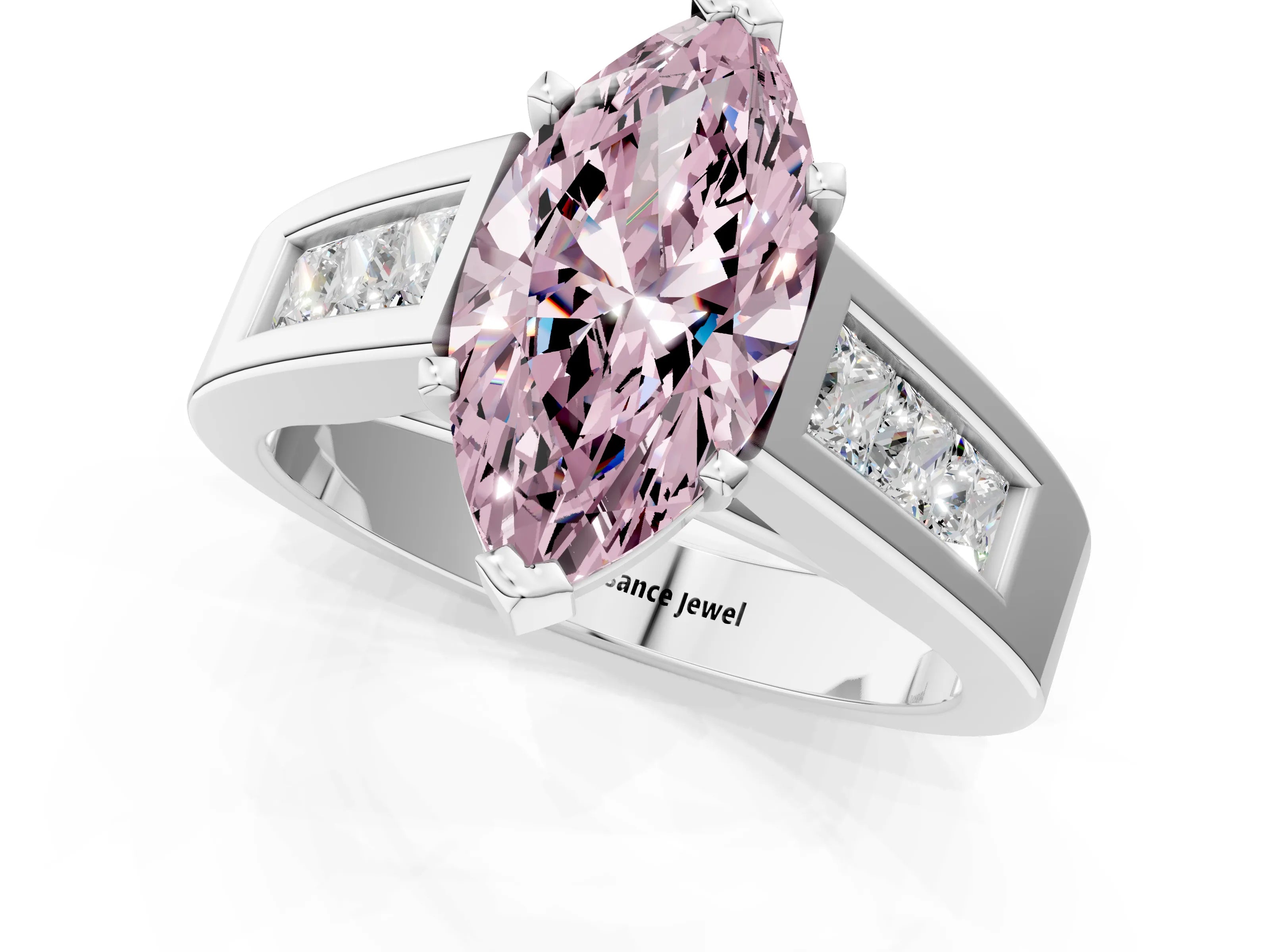 White gold Fancy Pink Marquise Cut Cut Channel Set Solitaire Ring with Four-Prong Setting_1