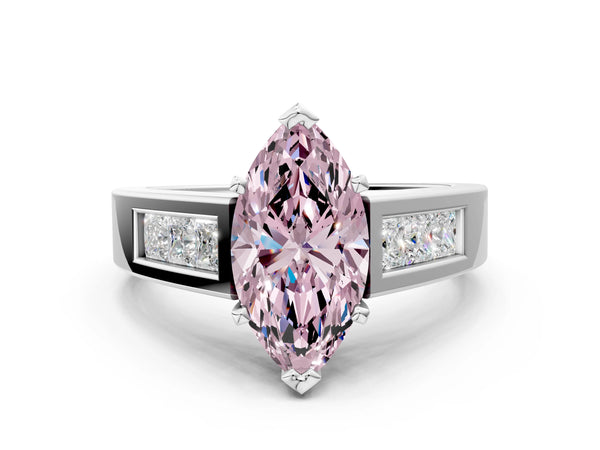 White gold Fancy Pink Marquise Cut Cut Channel Set Solitaire Ring with Four-Prong Setting